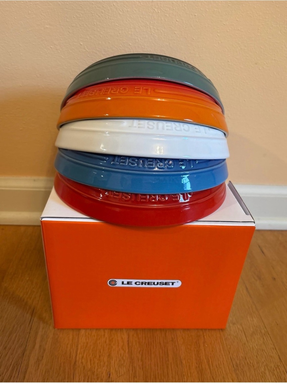 Le Creuset Stoneware Deep Round Dish in Red, Blue, Orange, White, Teal